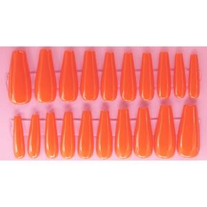 Riverside Tangerine Glossy Chic Long Coffin Orange Press On Nails Long
